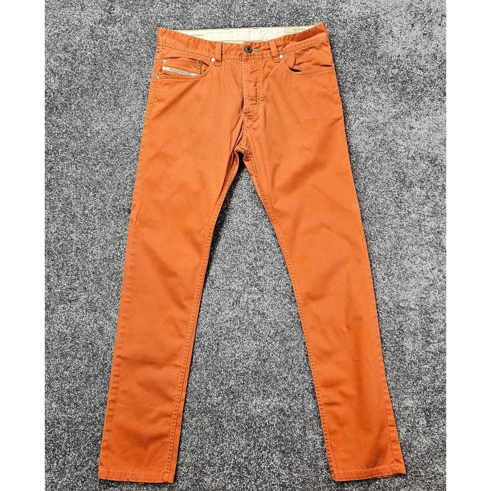 Diesel Tepphar-A Slim Carrot Pants Men 30 Orange Solid Stretch Button Fly Jeans